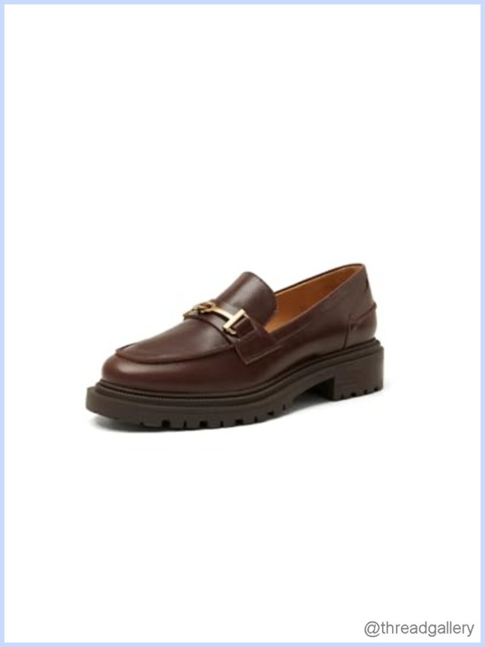 Genuine Leather Chunky Loafer Platform Slip-On Gold Buckle Walking Dress Shoe